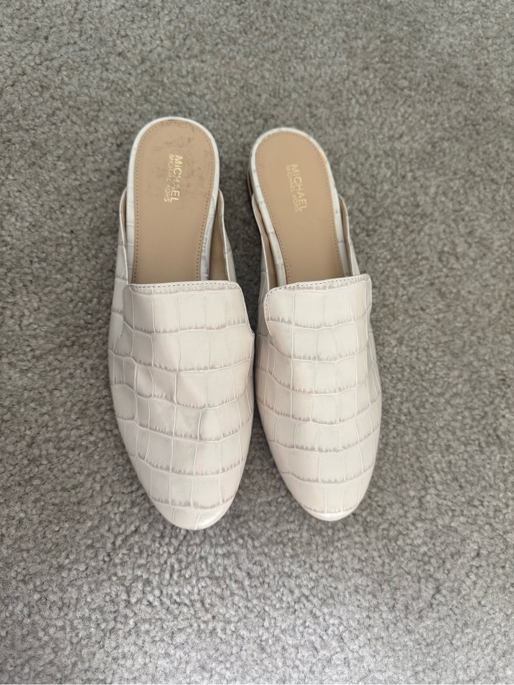 MICHAEL Michael Kors Ivory Croc-Embossed Slide Mules